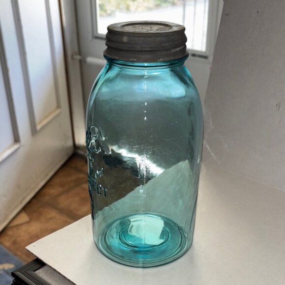Antique HALF GALLON Blue1900-1923 with Zinc Ball Lids - Picture 7 of 16
